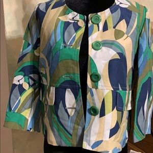 KASPER Bright Tropical print linen blend jacket or top spring summer